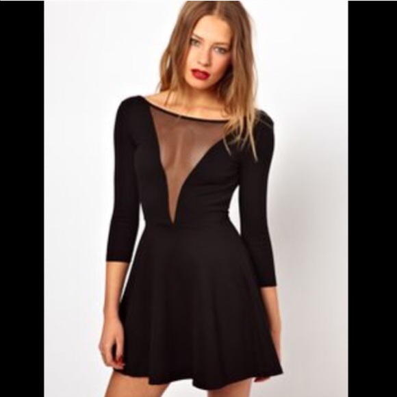 black plunge skater dress
